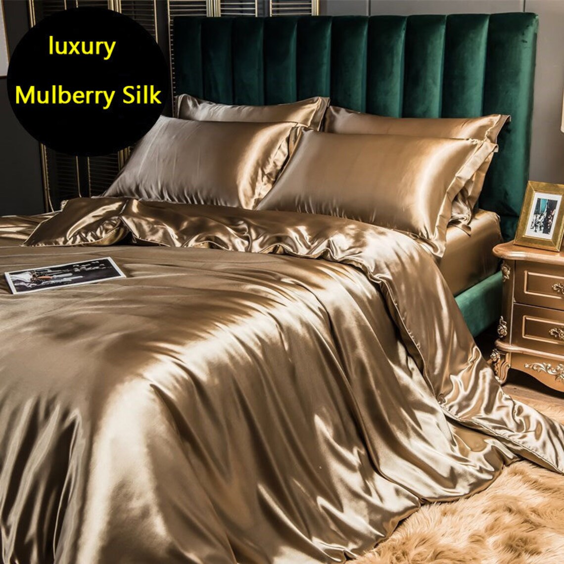 Mulberry Silk Luxury Bedding Set With Fitted Sheet Etsy