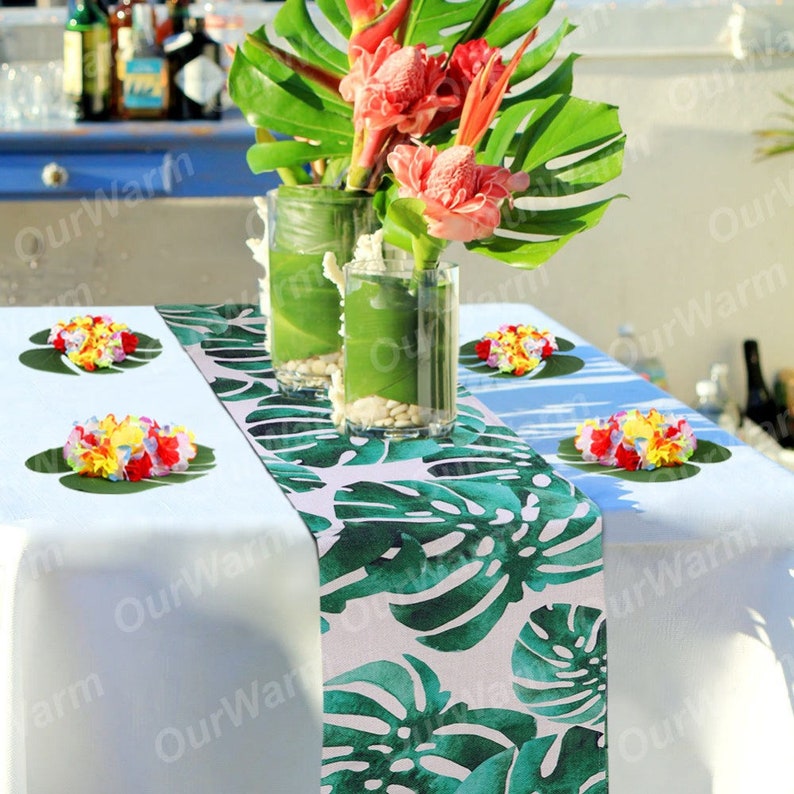 Ourwarm Hawaiian Green Leaf Table Runner Home Textile - Etsy