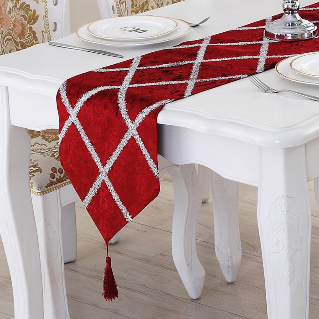 Luxury Table Runner Retro Lattice Suede Table Runner With Etsy