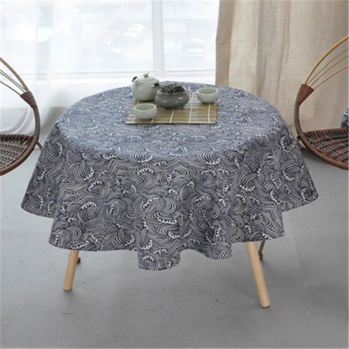 Modern Gray 150CM Round Table Cover Cotton Linen Tablecloths Etsy