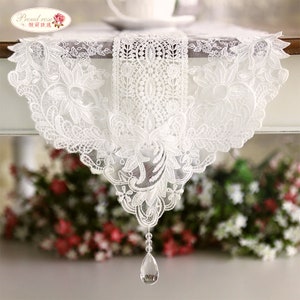 Proud Rose Korean White Lace Table Runner Tablecloths Crystal Pendant Runner Table Wedding Decoration Tablecloth Transparent