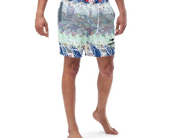 WAVEMAKO Cycle of the DInosaurs Men's swim trunks board shorts surf classic beach style party scientific original designer artwork summer