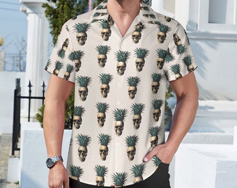 WAVEMAKO Pineapple Skulls Smokers Cuban Hawaiin collar shirt