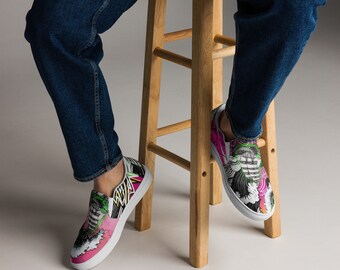 WAVEMAKO clippers on rough waters Men’s slip-on canvas shoes Black Magenta