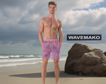 WAVEMAKO Faded Oasis Men's swim trunks Palm trees beach days summertime surf gear desiger apparel