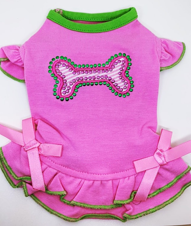 dog clothes Size xs dog clothing Lime green and pink dress XS size