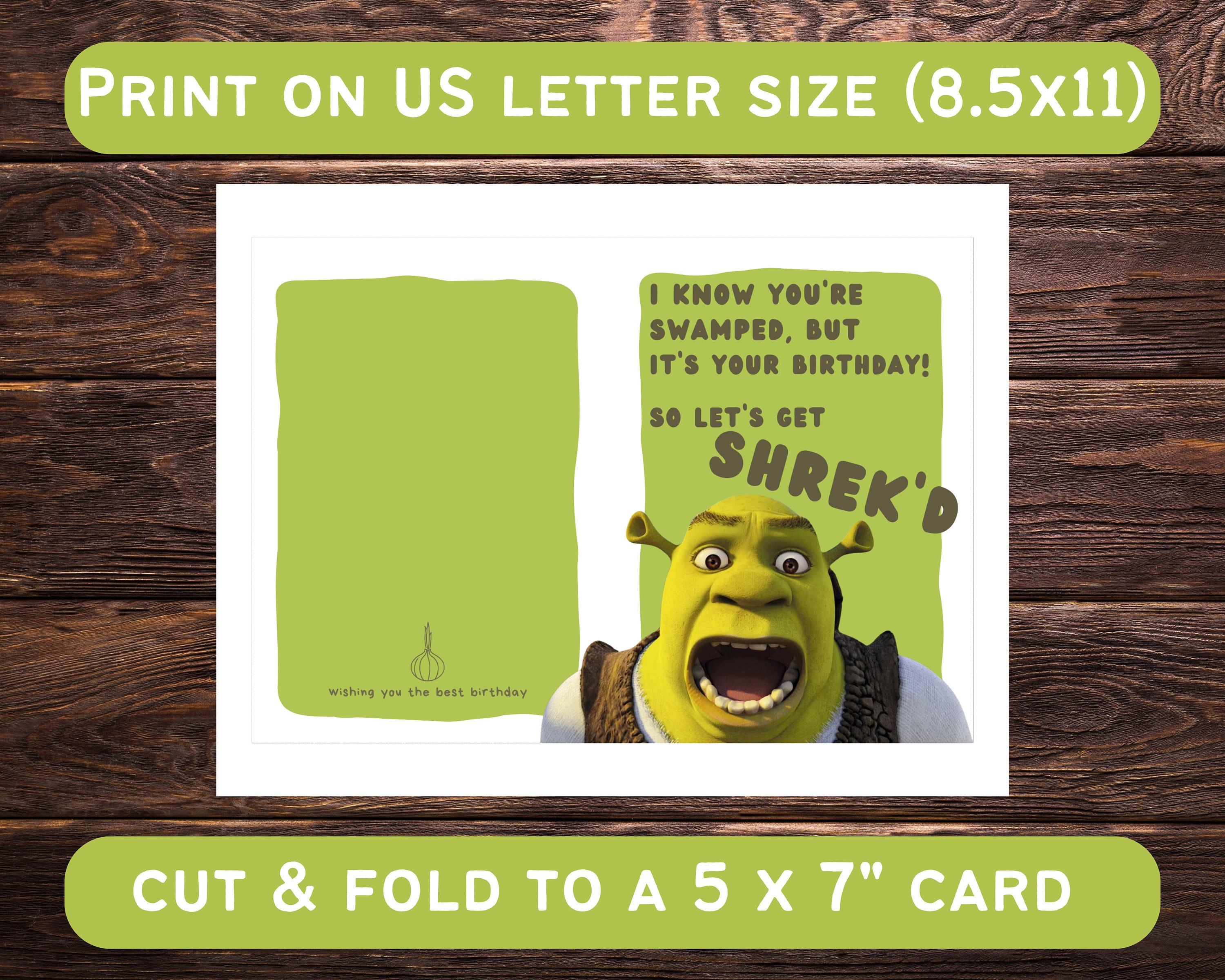 Printable Shrek Greeting Card Digital Download Double-sided Funny ...