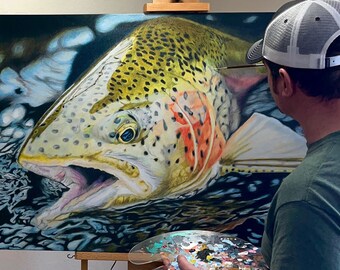 Swift Water Rainbow 40x27 New Listing - Embellished canvas painting (one of a kind!)