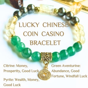Lucky Chinese Coin Casino Bracelet, Money Maker Bracelet, Wealth and Prosperity, Lucky Bracelet, Citrine and Green Aventurine Bracelet,