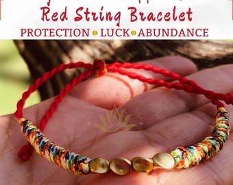 Vergoldete tibetische Kupferperlen, handgefertigter Schlangenknoten Makramee, buddhistisch inspirierter Schutzschmuck, verstellbares buntes spirituelles Geschenk