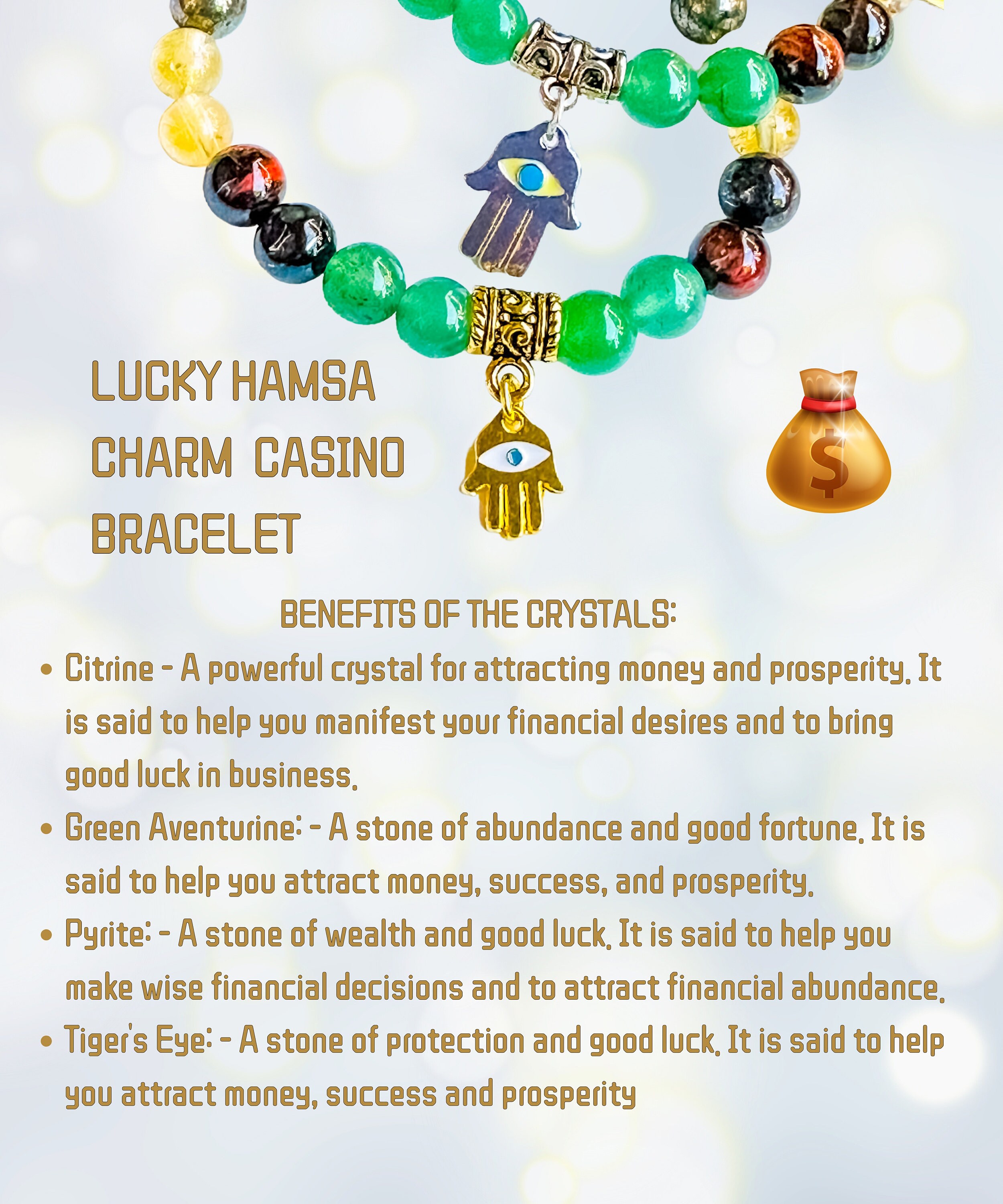 Lucky Hamsa Charm Casino Bracelet, Wealth Maker Bracelet, Money ...