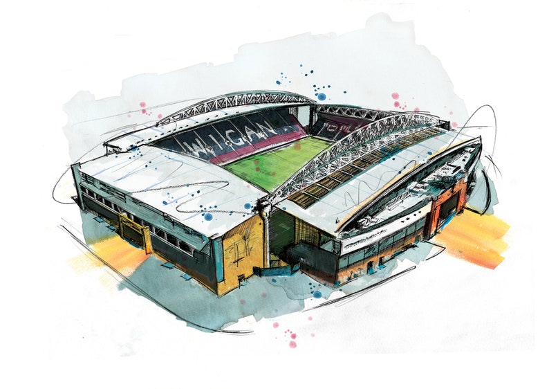 Football Wigan Athletic Dw Stadium Stadium Art Print Watercolour Drawing Soccer Illustration Giclee Art Collectibles Startfi Io