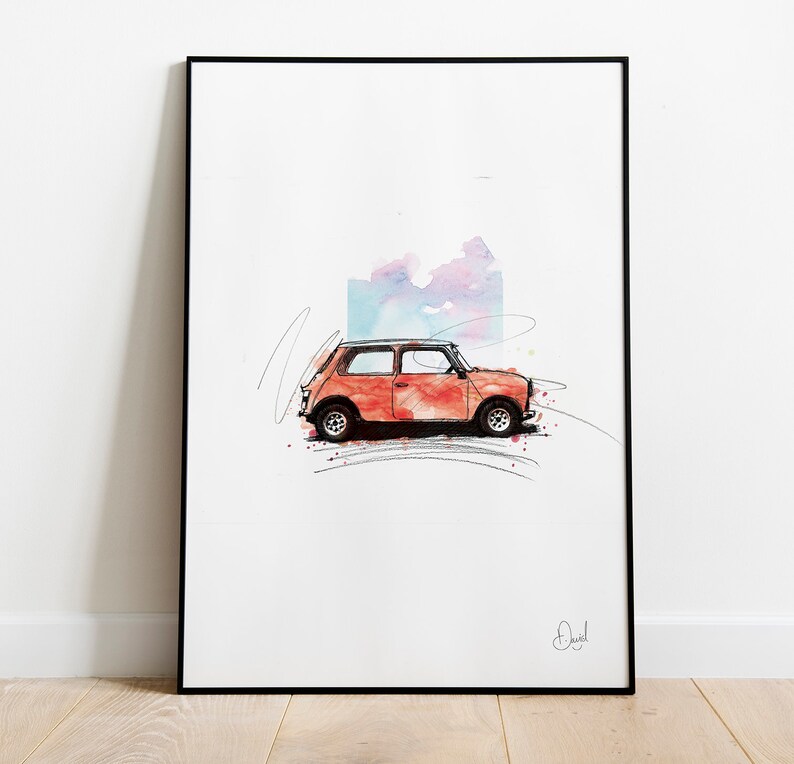 Mini Rouge Klassiker Auto Kunstdruck Illustration Etsy