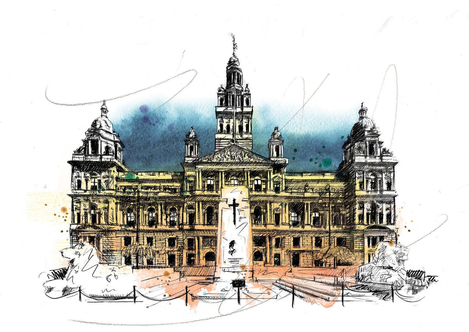 Glasgow City Chambers Art Print City Hall Illustration Etsy