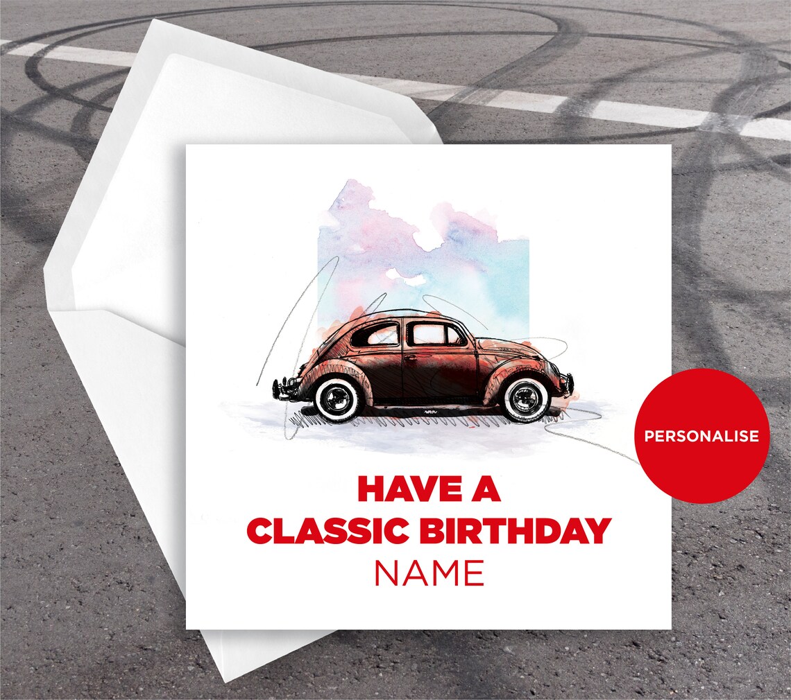 VW Beetle Birthday Card Classic Car Birthday Card | Etsy