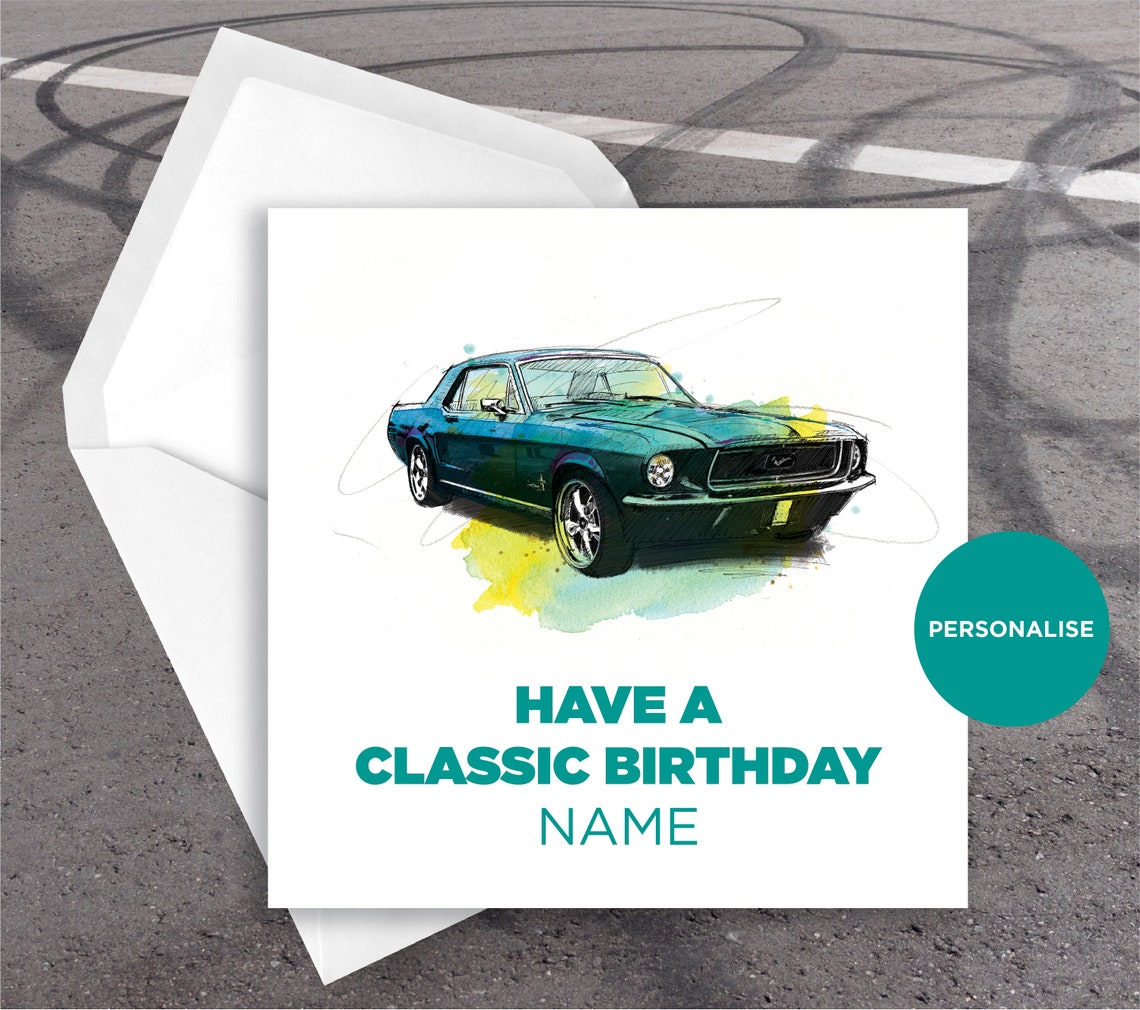 Ford Mustang Birthday Card Classic Car Birthday Card | Etsy