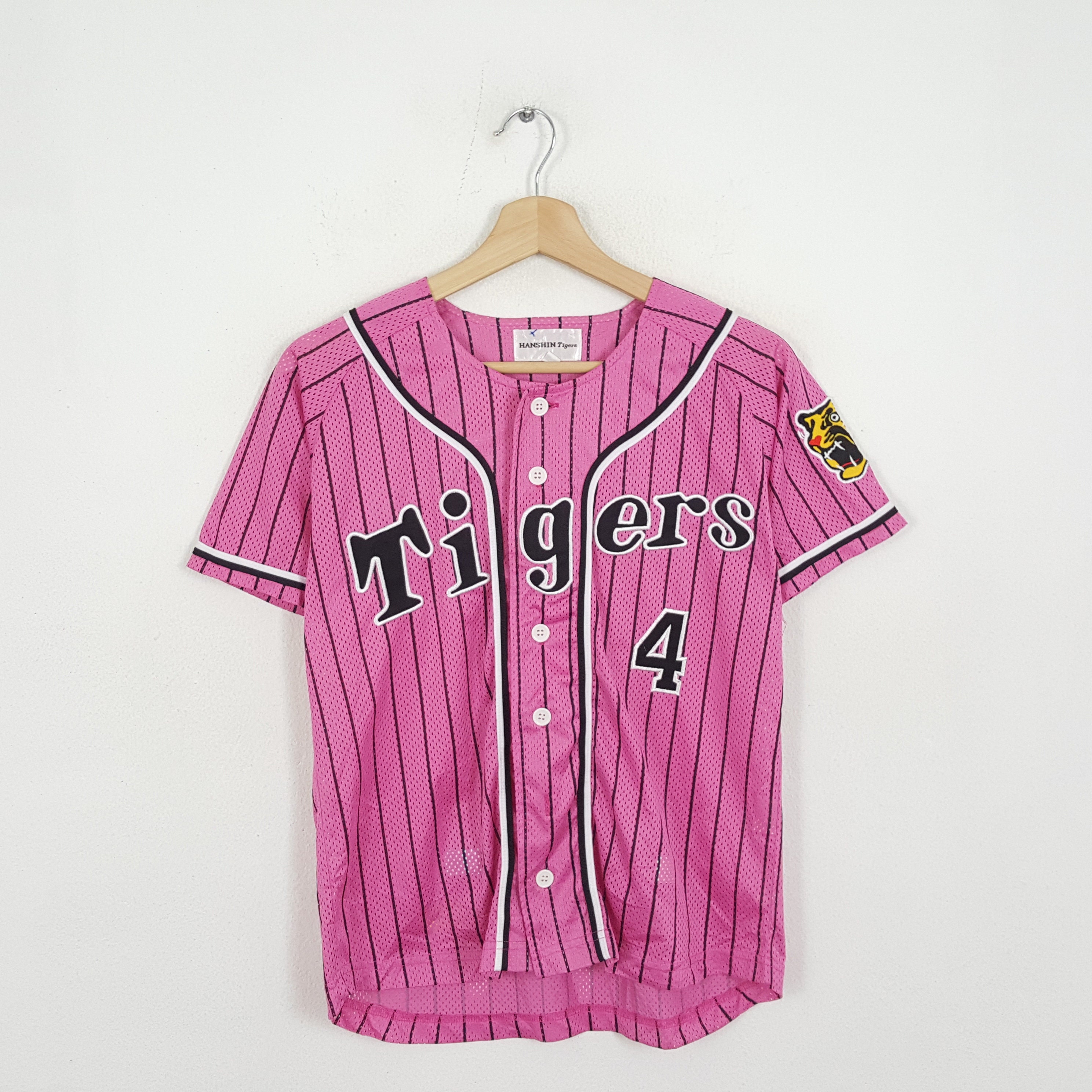Vintage Hanshin Tigers Baseball Jersey Pink Shirt for Woman's
