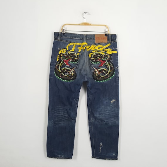 Ed Hardy jeans/Vintage embroidered denim/ Waist... - Depop