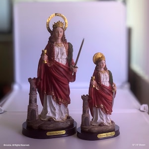 Saint Barbara Resin Statue - Catholic Figurine Sizes 8&quot; & 12&quot; Available | Santa Barbara, Figura Catolica - Resina