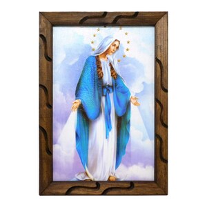 Our Lady of Grace Oil Painting Style - 18&quot; Rustic Frame, Catholic Saints | Virgen Milagrosa - Cuadro Rustico