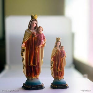 Our Lady of Mount Carmel Resin Statue - Multicolor Catholic Figurine by moicla, Available in Two size 8&quot; - 11&quot;