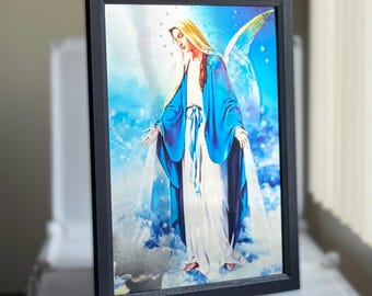Our Lady of Grace 17" Catholic 3D Image, 3 in 1 (Divine Mercy, Guardian Angel) | Virgen Milagrosa Imagen Catolica en 3D, 3 en 1