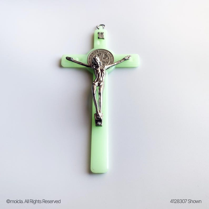 YionZian 7 Inch Metal Enamelled Cruz Del Perdon Catolica Glow in the Dark Jesus Cross for Home Wall Art Blessing Spiritual