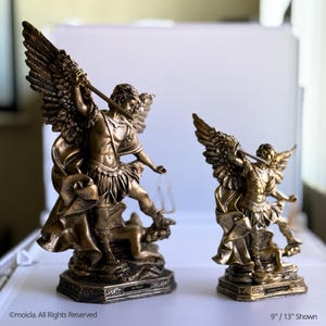 Saint Michael Archangel Resin Statue - Catholic Figurine, Size 9&quot;- 13&quot; Available / San Miguel Arcangel Figura Catolica - Estatua de Resina