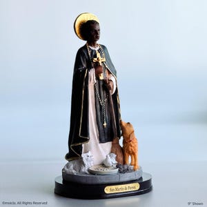 Saint Martin of Porres Resin Statue - 9&quot; Catholic Figurine | San Martin de Porres, Figura Catolica - Estatua de Resina
