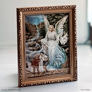 Guardian Angel Framed Tapestry Image 9×11 Catholic Decor