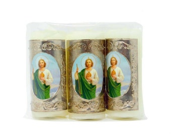 Paschal Candle 3 Pack with Saint Jude Thaddeus Image Cirio Pascual 3 inches tall