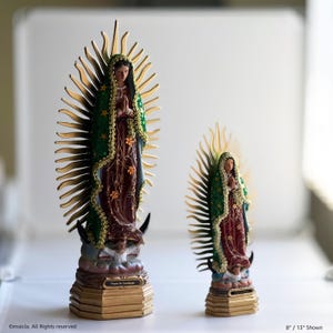 Our Lady of Guadalupe Resin Statue  – Catholic Figurine with Fabric Cloak, Sizes 8&quot;-13&quot; | Virgen de Guadalupe Estatua Religiosa de Resina