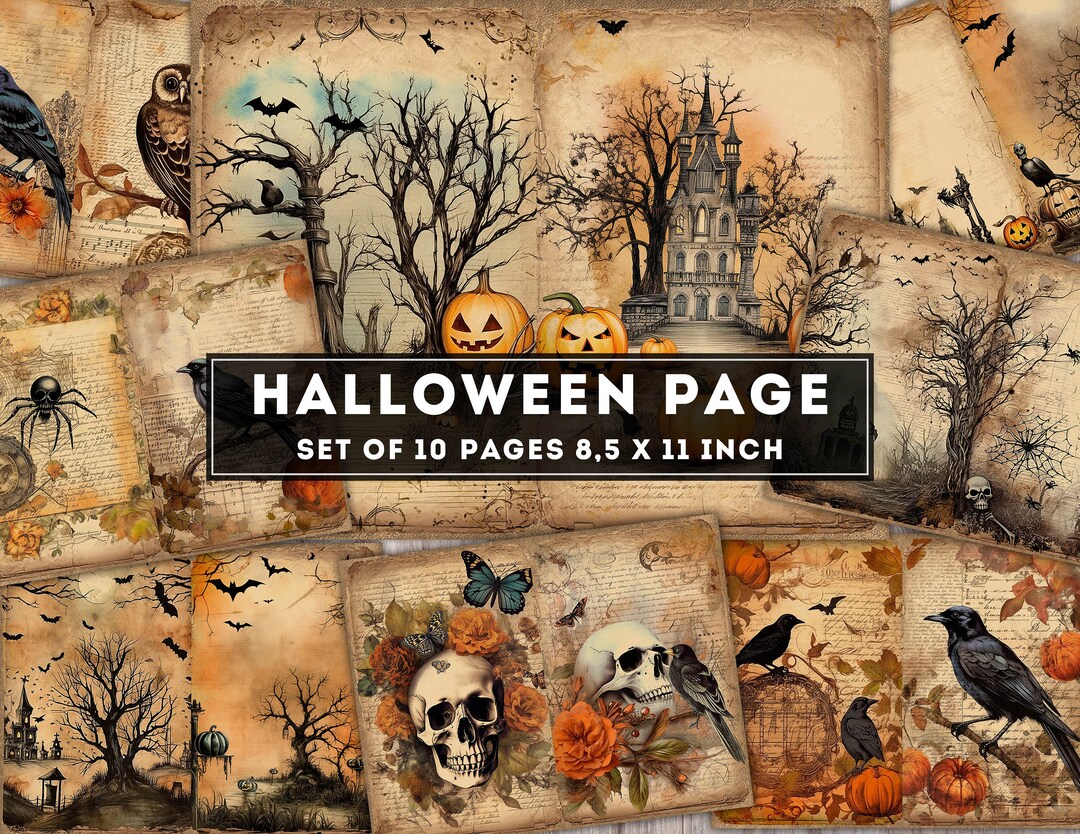 Halloween Digital Paper, Halloween Junk Journal Kit, Halloween Pages