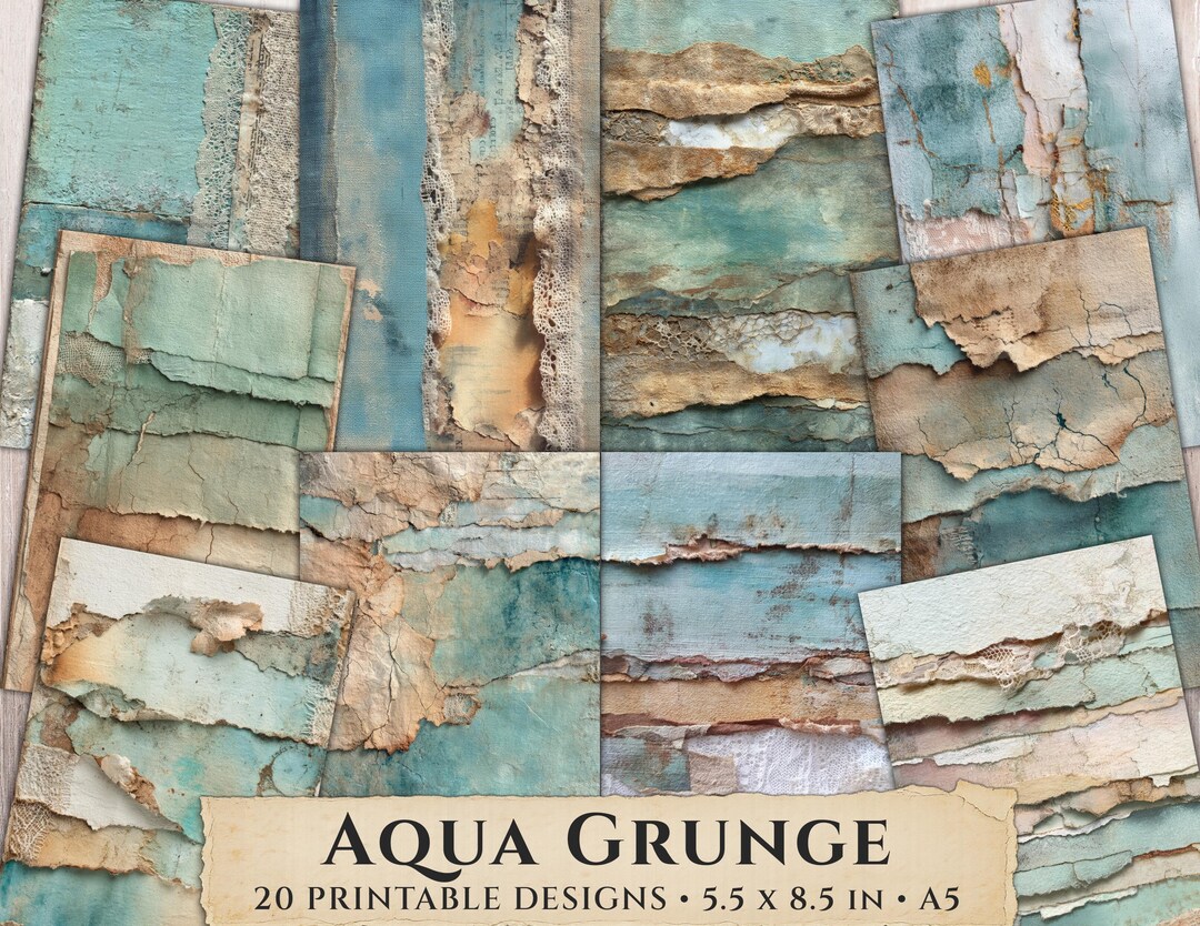 Aqua Grunge Junk Journal Half Paper Printable Background Scrapbook ...