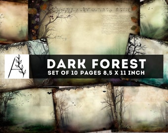 Dark Forest Junk Journal Kit, Scary Forest Seiten, Terrible Forest digitales Papier, Bäume Collage Sheet, druckbare Seiten, digitaler Download