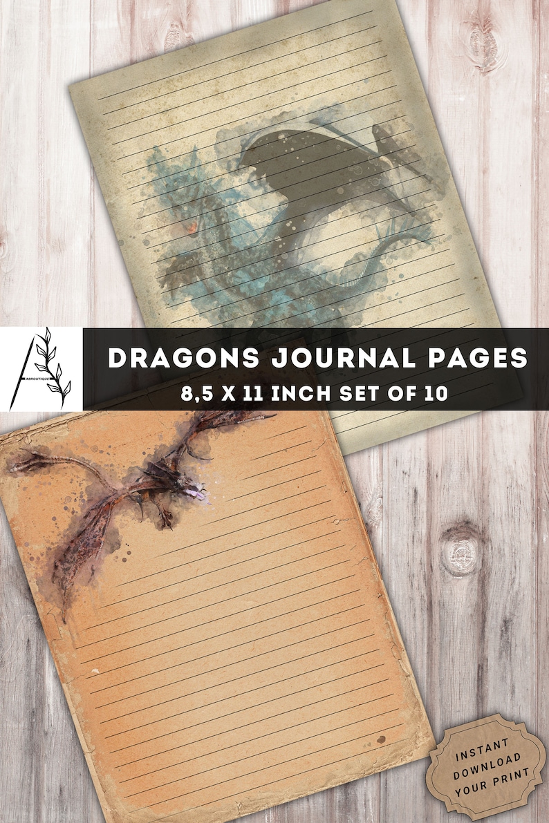 Dragons Lined Paper Dragons Junk Journal Pages Dragons Paper Etsy