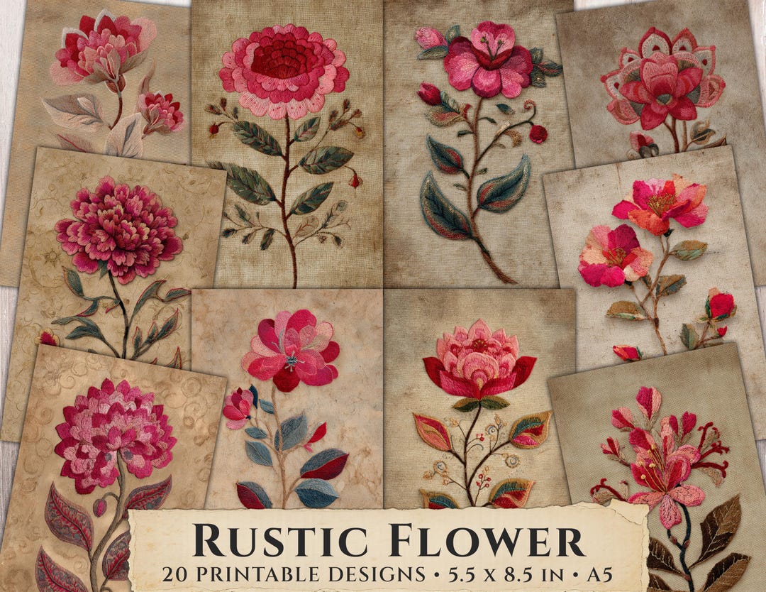 Rustic Flower Printable Paper, Textile Floral Junk Journal Background ...