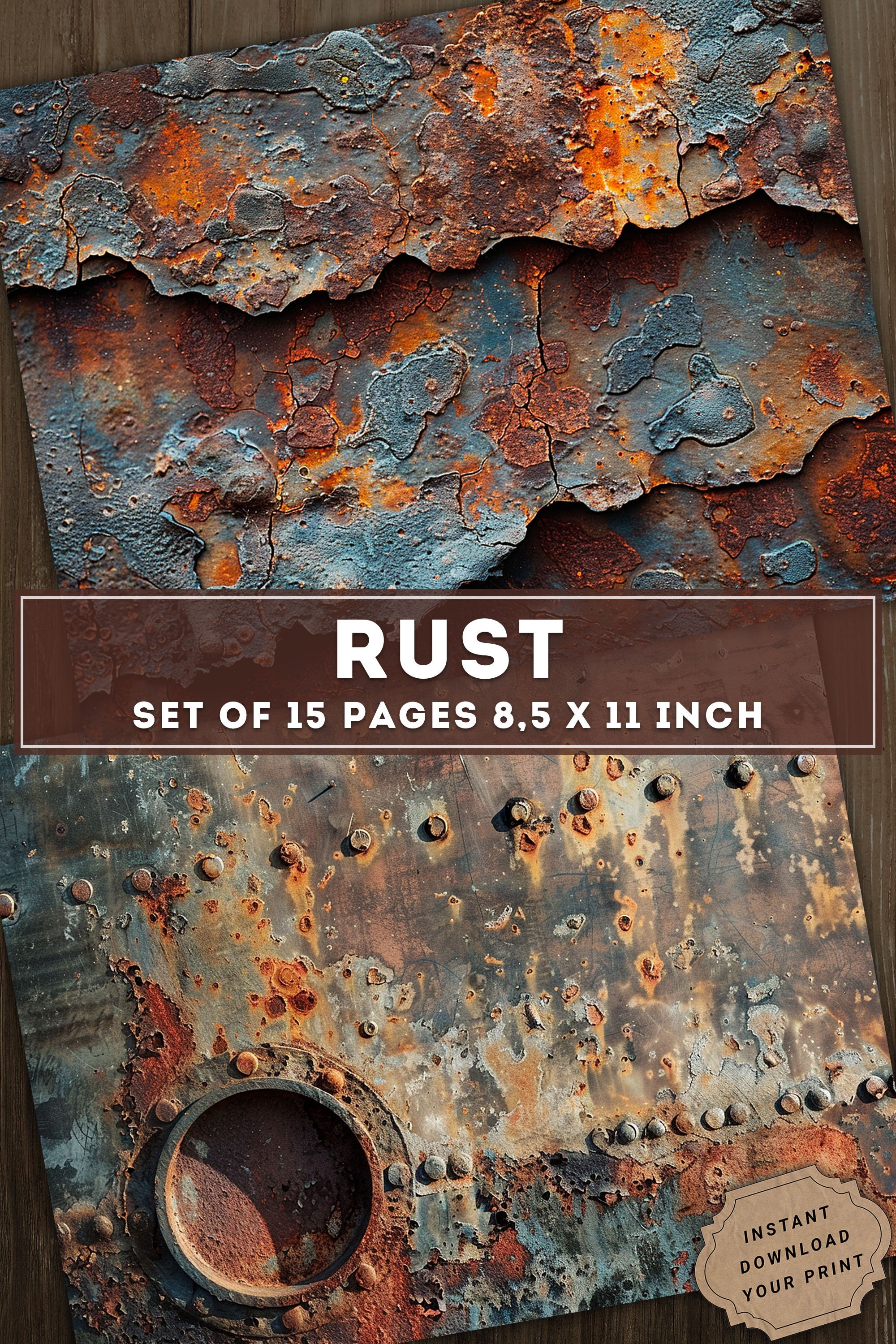 Rust Rivo Paper Rust Digital Paper, Texture Steampunk Paper, Junk Journal Kit, Digital ...