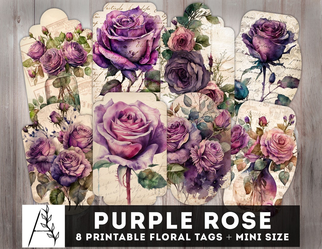 Purple Roses Printable Tags: Floral Junk Journal Ephemera (PDF) - Etsy
