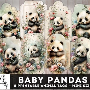 Baby Panda's Junk Journal Tags, Vintage Panda Tag, Digitale Journaling Labels, Afdrukbare Inserts, Shabby Chic Ephemera, Journal Supplies