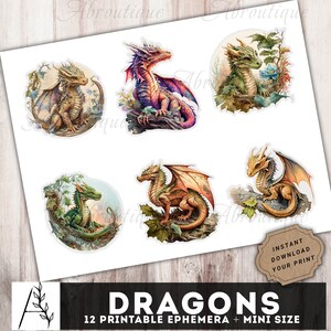 Dragon Printable Ephemera, Dragons Junk Journal, Junk Journal Stickers, Dragons Ephemera, Fussy Cut, Digital Instant Download files JPG PDF image 2