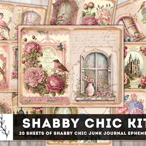 Kit diario spazzatura, diario spazzatura Shabby Chic, rosa shabby chic stampabile, orologi, biglietti, taglio pignolo, buste e tasche, download istantaneo