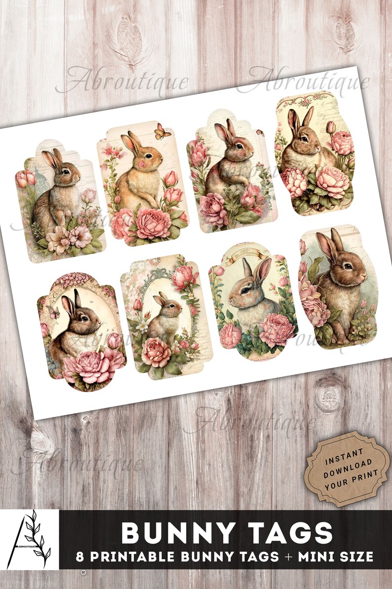 Shabby Сhic Bunny Tags, Easter Journaling Tags, Rabbit Printable ...