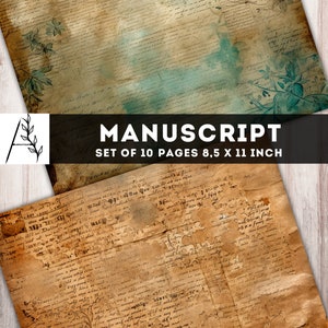 Ancient Manuscript Paper Pack, Junk Journal With Old Lettering, 10 JPG ...