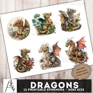 Dragon Printable Ephemera, Dragons Junk Journal, Junk Journal Stickers, Dragons Ephemera, Fussy Cut, Digital Instant Download files JPG PDF image 3