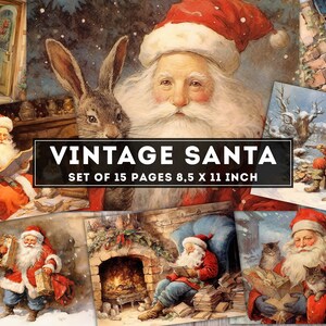 Père Noël vintage, kit de carnet de bordel de Noël, papier numérique de Noël féerique, 15 images JPG + PDF, illustration de Noël, téléchargement immédiat