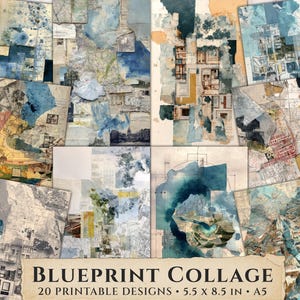 Papel imprimible para collage de planos, fondo para diario de arquitectura, hoja de álbum de recortes con dibujo de planos vintage, diseño de efímeros industriales