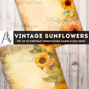 Vintage Sunflowers Digital Paper Pack for Scrapbook and Junk Journal ...