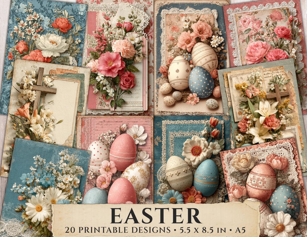 Easter Junk Journal Half Paper, Mixed Media Printable, Pastel Eggs ...