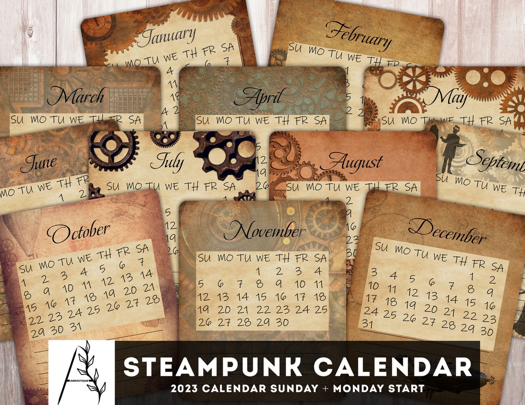 Steampunk Calendar, Printable Calendar 2025, Junk Journal Calendar